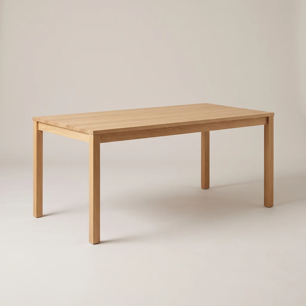 Rectangular solid oak six-seater dining table